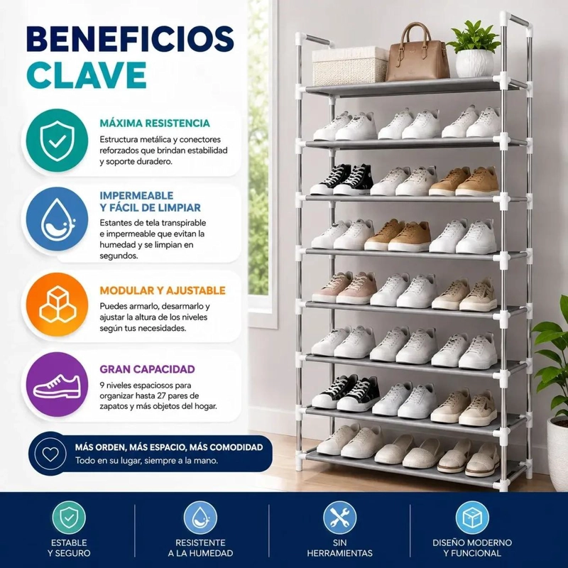 ZAPATERO METALICO 9 NIVELES PARA 27 PARES DE CALZADO - 5