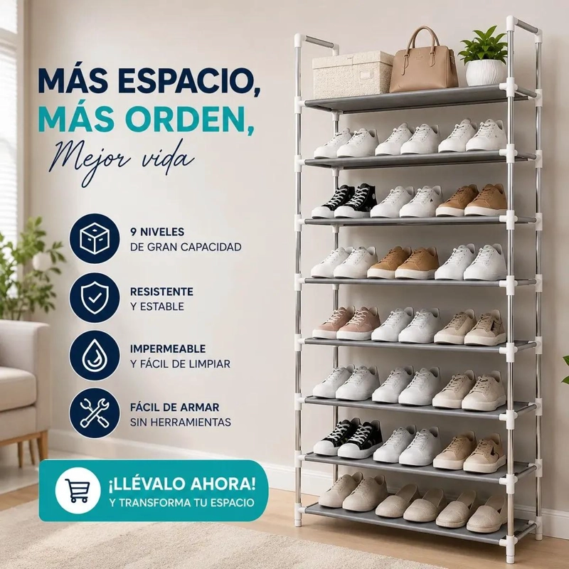 ZAPATERO METALICO 9 NIVELES PARA 27 PARES DE CALZADO - 6