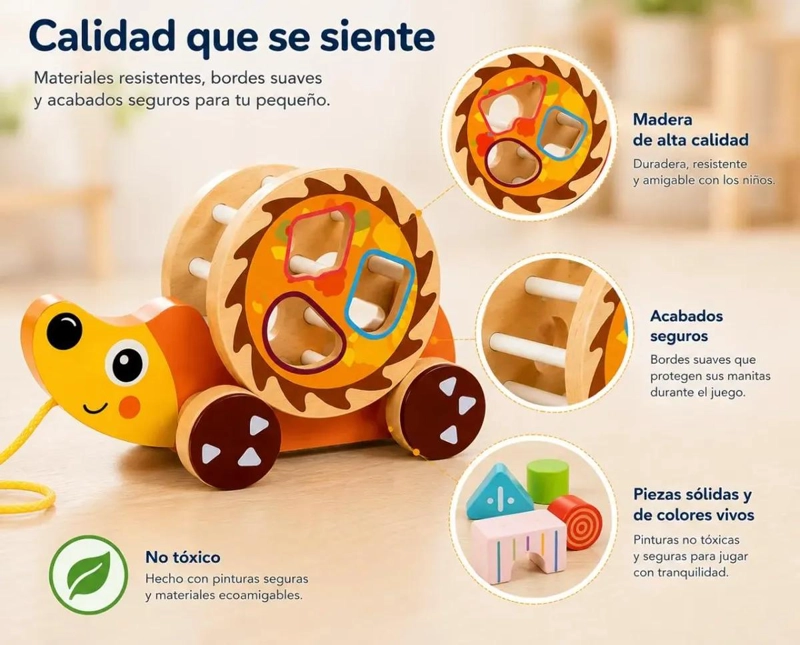 JUGUETE DE ARRASTRE EDUCATIVO DE MADERA CON ENCAJE DE FORMAS - 3