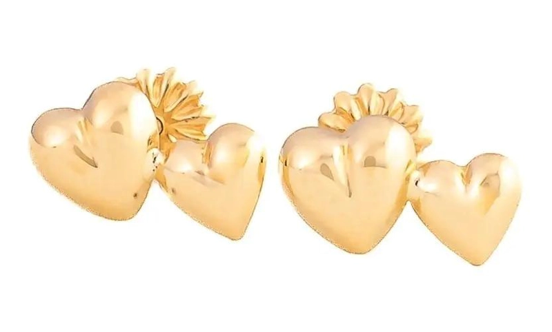 AROS DE CORAZON DOBLE DE ORO 18K PARA MUJER - 5