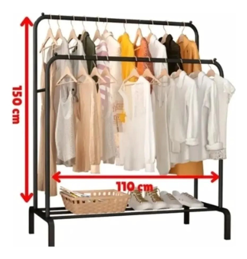 PERCHERO METALICO DOBLE BARRA PARA ORGANIZACION DE ROPA - 4