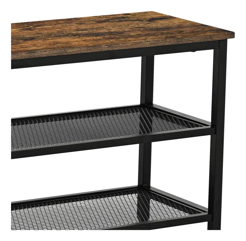 BANCA ZAPATERO ESTILO INDUSTRIAL RUSTICO 3 NIVELES CAFE  Y NEGRO - 9