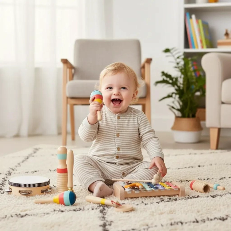 SET DE 8 INSTRUMENTOS MUSICALES DE MADERA PARA BEBE S - 1