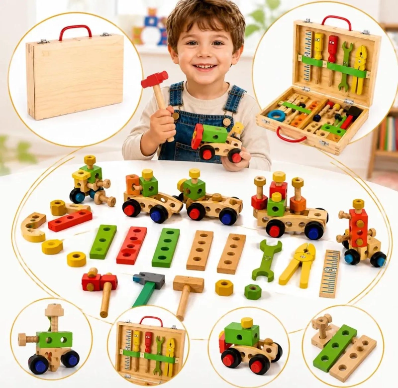 MALETIN DE HERRAMIENTAS DE MADERA 34 PIEZAS PARA NIÑOS - 1