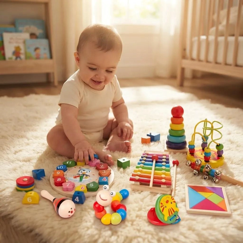 JUEGO DIDACTICO SENSORIAL PARA BEBE S CON 10 PIEZAS EDUCATIVAS - 1