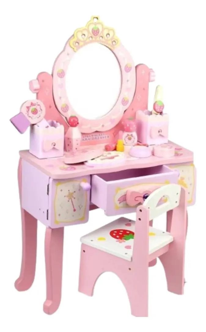 TOCADOR INFANTIL DE MADERA CON SILLA Y ACCESORIOS DE BELLEZA - 1