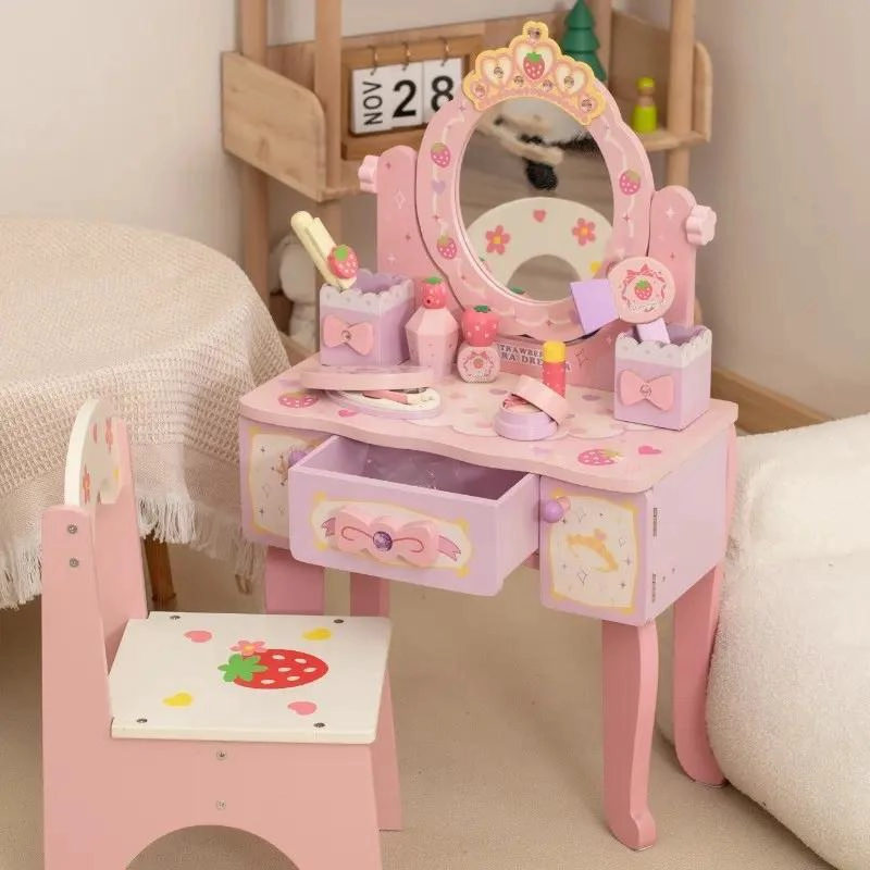 TOCADOR INFANTIL DE MADERA CON SILLA Y ACCESORIOS DE BELLEZA - 10