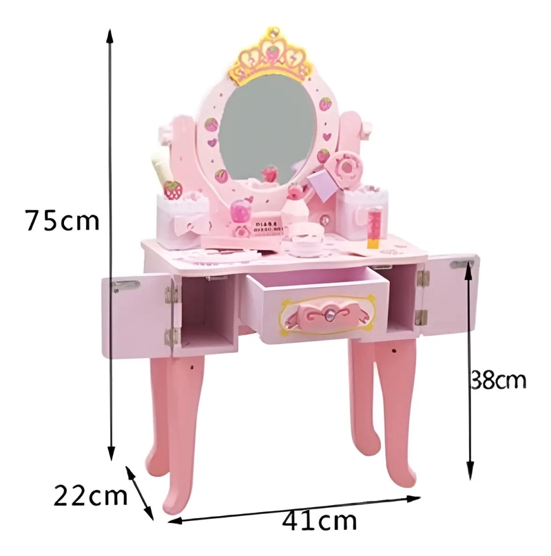 TOCADOR INFANTIL DE MADERA CON SILLA Y ACCESORIOS DE BELLEZA - 2