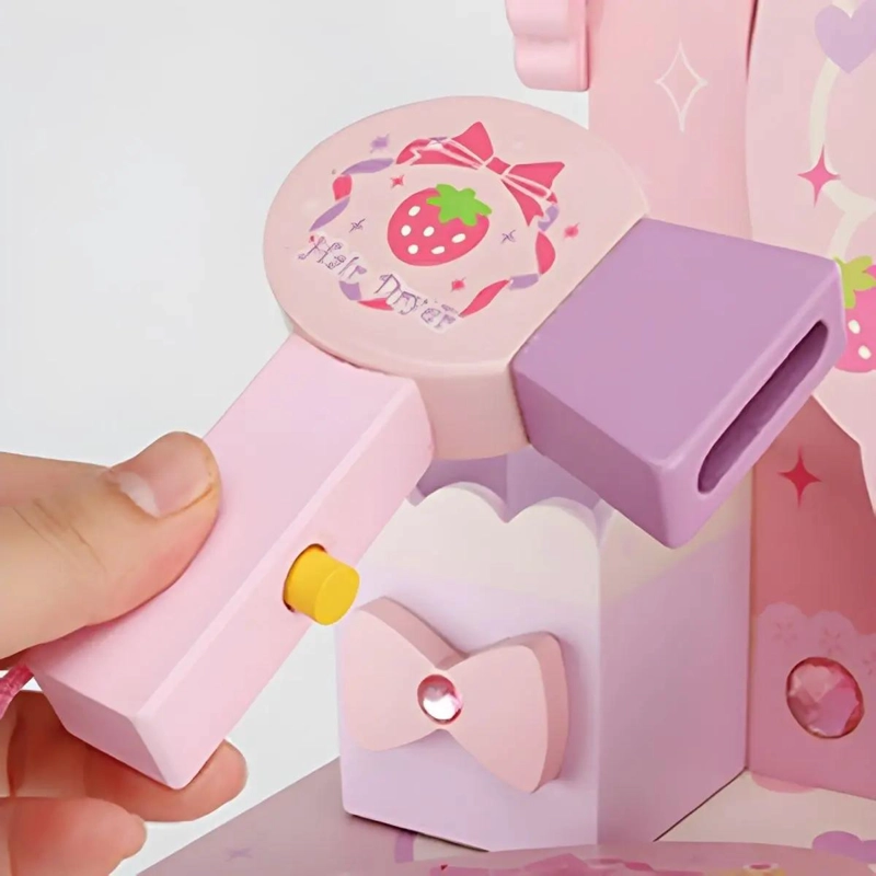 TOCADOR INFANTIL DE MADERA CON SILLA Y ACCESORIOS DE BELLEZA - 8