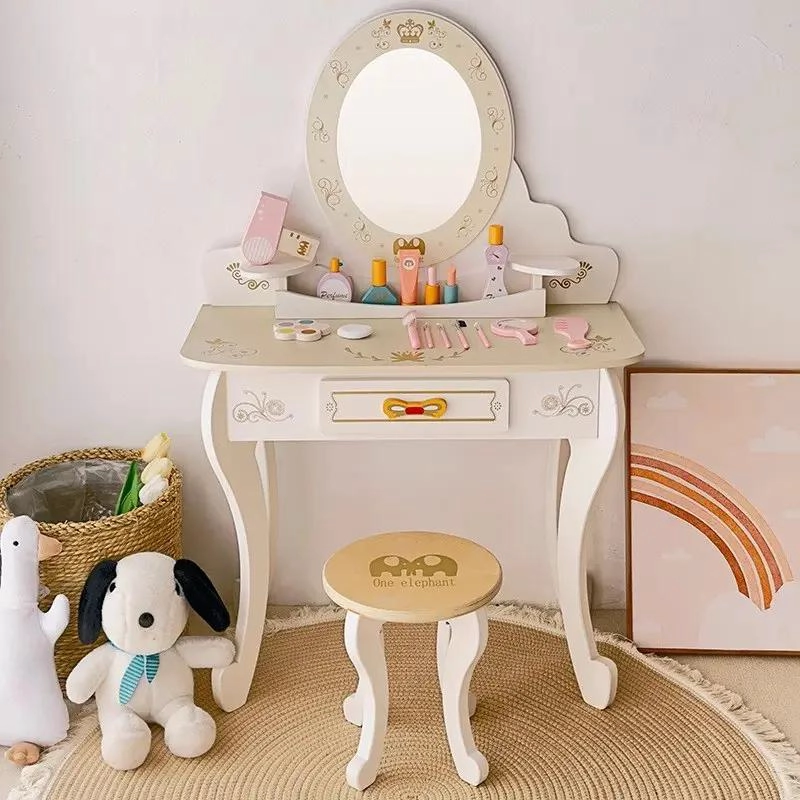 TOCADOR INFANTIL DE MADERA CON ESPEJO Y ACCESORIOS DE BELLEZA - 6