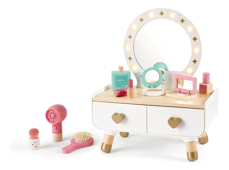 TOCADOR DE MAQUILLAJE DE MADERA PARA NIÑOS EN COLORES PASTEL - 1