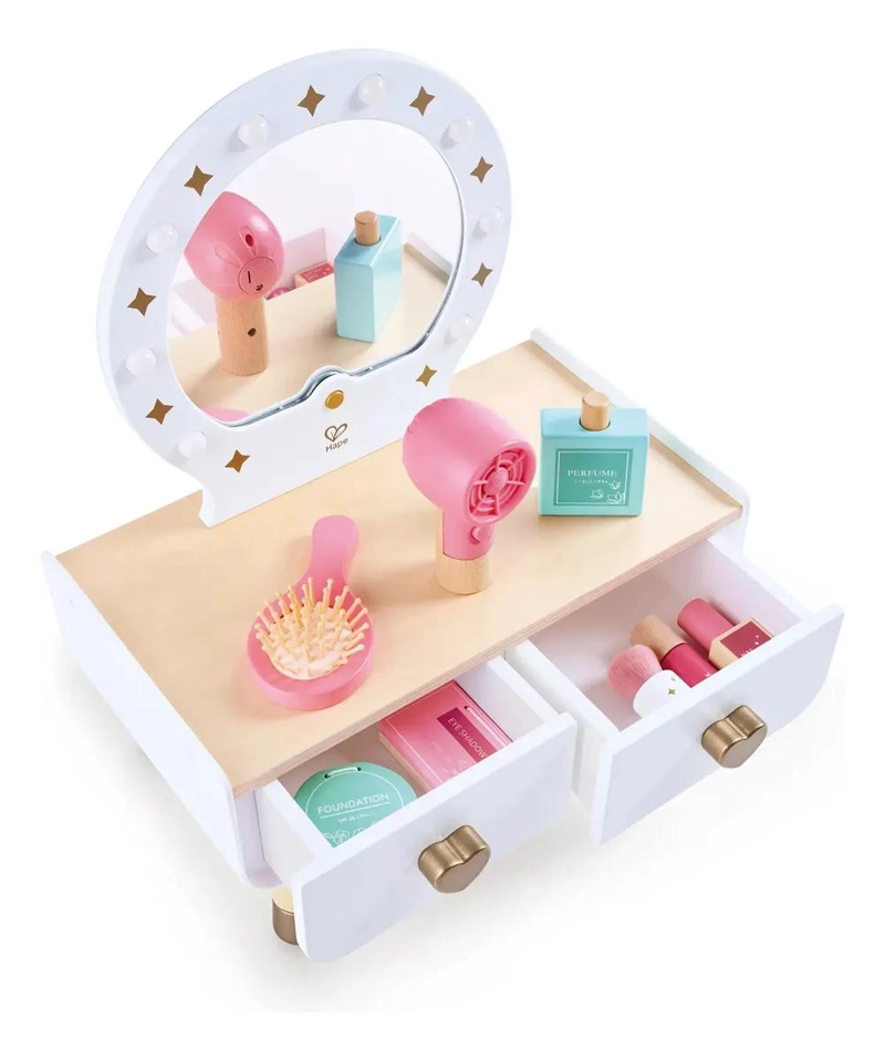 TOCADOR DE MAQUILLAJE DE MADERA PARA NIÑOS EN COLORES PASTEL - 3