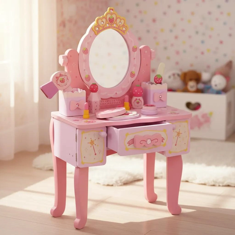 TOCADOR INFANTIL DE MADERA CON ESPEJO Y ACCESORIOS - 1