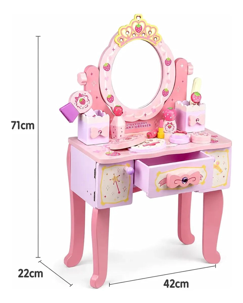TOCADOR INFANTIL DE MADERA CON ESPEJO Y ACCESORIOS - 3