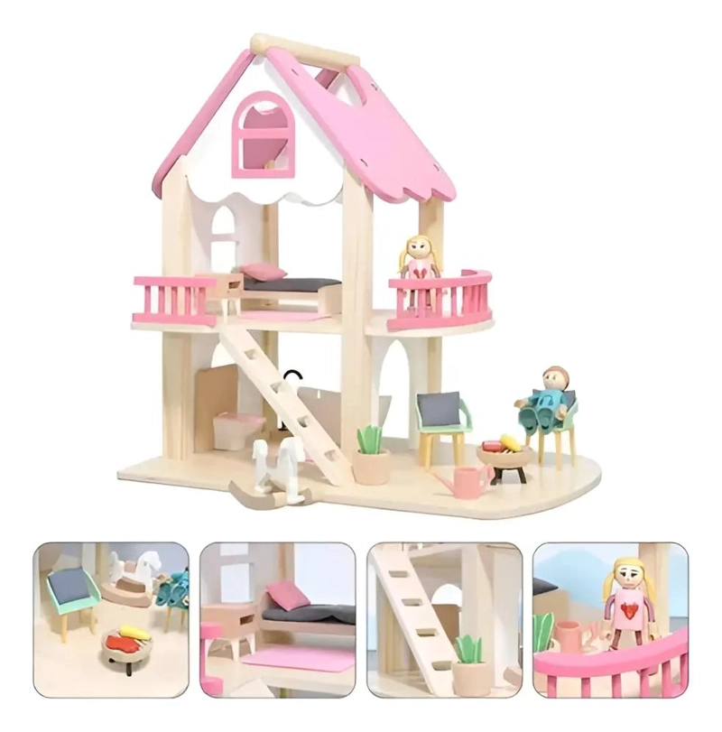 CASA DE MUÑECAS DE MADERA CON MUEBLES PARA NIÑOS - 1