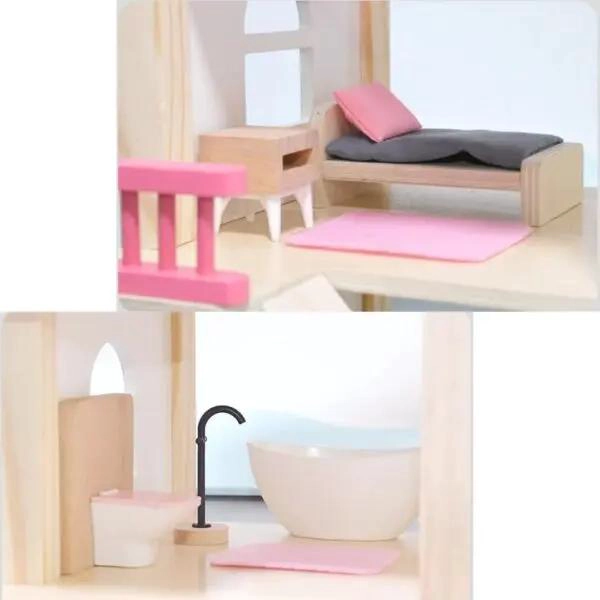 CASA DE MUÑECAS DE MADERA CON MUEBLES PARA NIÑOS - 2