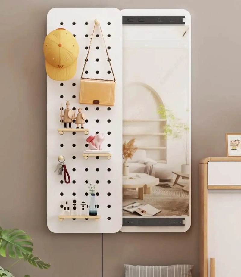 ORGANIZADOR DE PARED CON GANCHO Y ESPEJO MULTIFUNCIONAL - 3