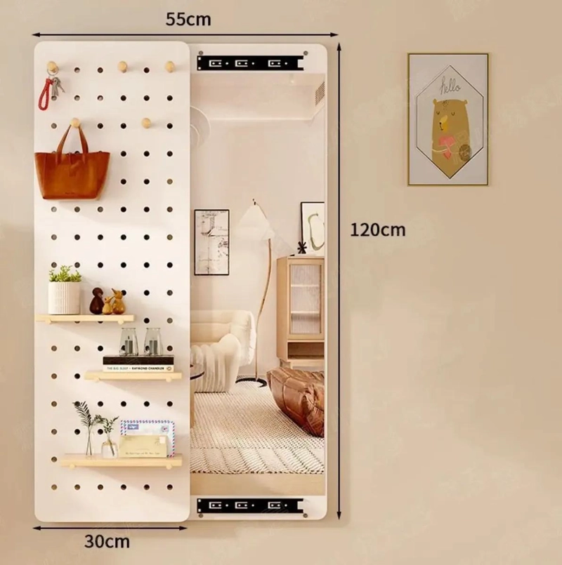 ORGANIZADOR DE PARED CON GANCHO Y ESPEJO MULTIFUNCIONAL - 4