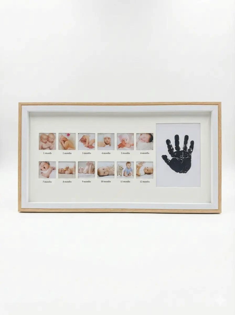 MARCO DE MADERA PARA FOTOS DE BEBE  41X21 CM COLOR BEIGE - 1