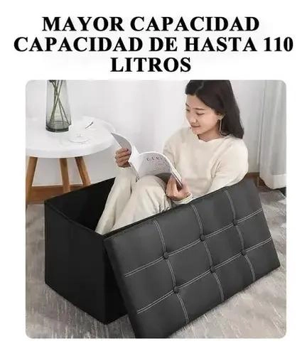 BANQUETA BAUL PUFF NEGRO 76X38 CM PARA ALMACENAMIENTO - 3