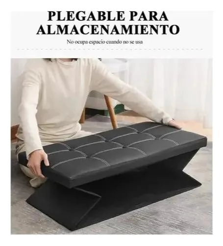 BANQUETA BAUL PUFF NEGRO 76X38 CM PARA ALMACENAMIENTO - 4