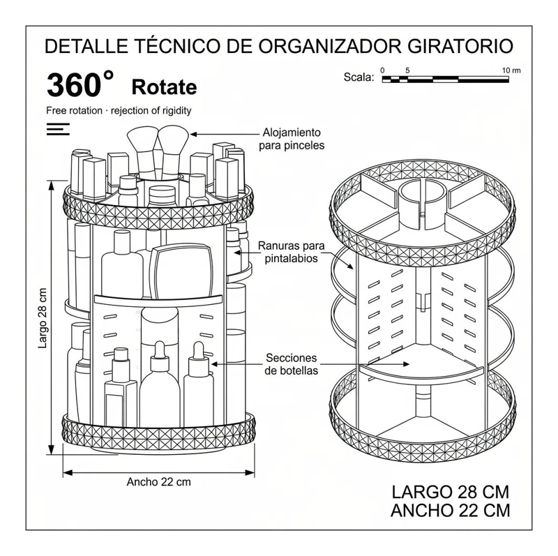 ORGANIZADOR GIRATORIO ACRILICO 360° PARA PRODUCTOS DE BELLEZA - 3