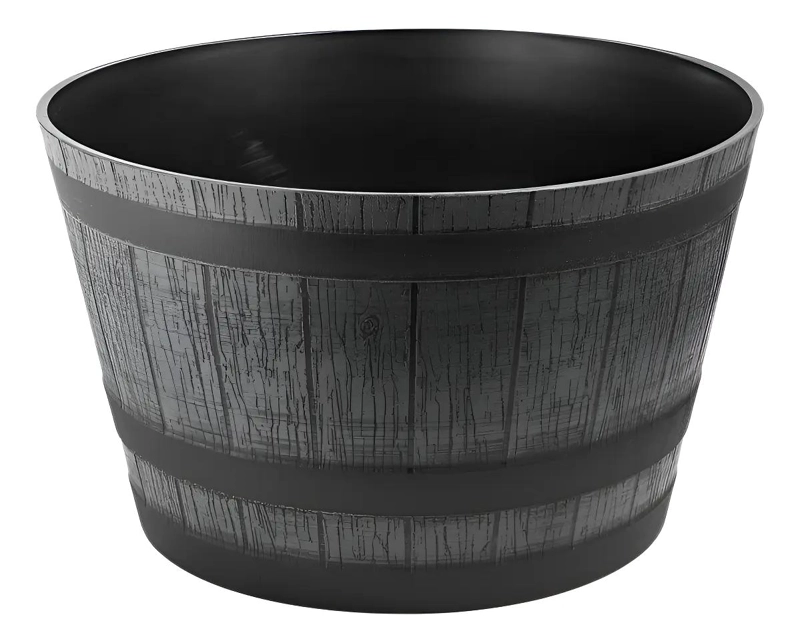 MACETERO PLASTICO TIPO BARRIL NEGRO 52 CM DIAMETRO 31 CM ALTO - 1