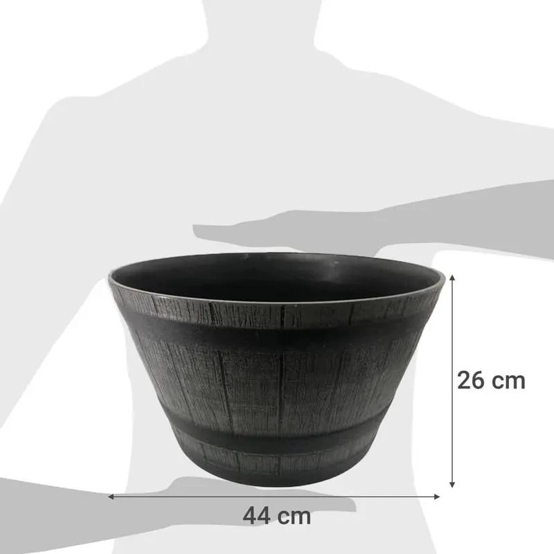 MACETERO PLASTICO TIPO BARRIL NEGRO 52 CM DIAMETRO 31 CM ALTO - 8