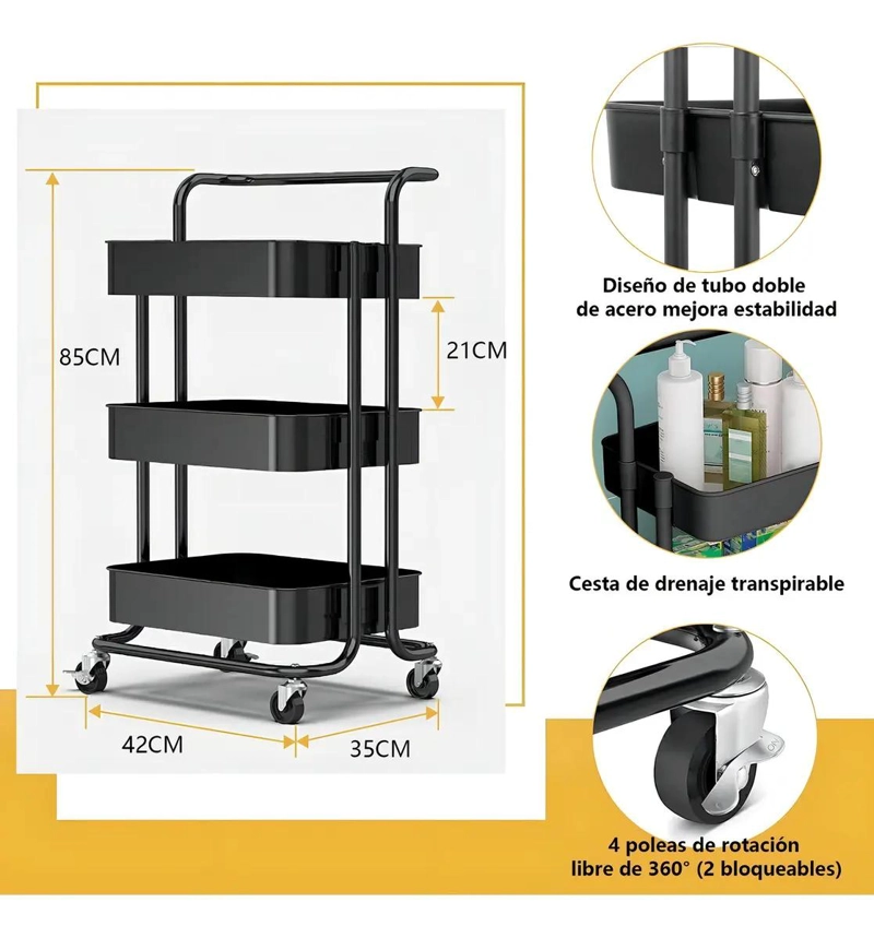 CARRO ORGANIZADOR DE 3 NIVELES CON RUEDAS PARA ALMACENAMIENTO - 7