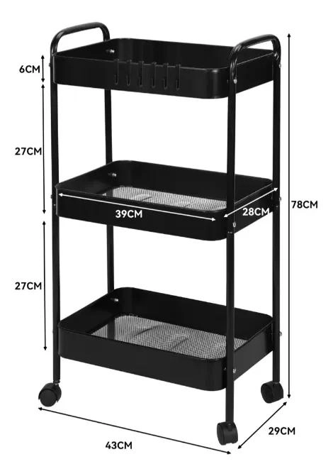 CARRITO ORGANIZADOR METALICO DE 3 NIVELES CON RUEDAS BLOQUEABLES - 2