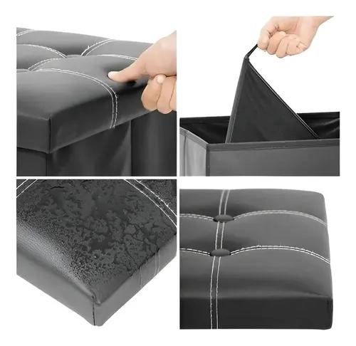 BANQUETA BAUL PUFF NEGRO 76X38 CM PARA ALMACENAMIENTO - 1