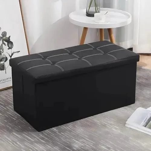 BANQUETA BAUL PUFF NEGRO 76X38 CM PARA ALMACENAMIENTO - 2