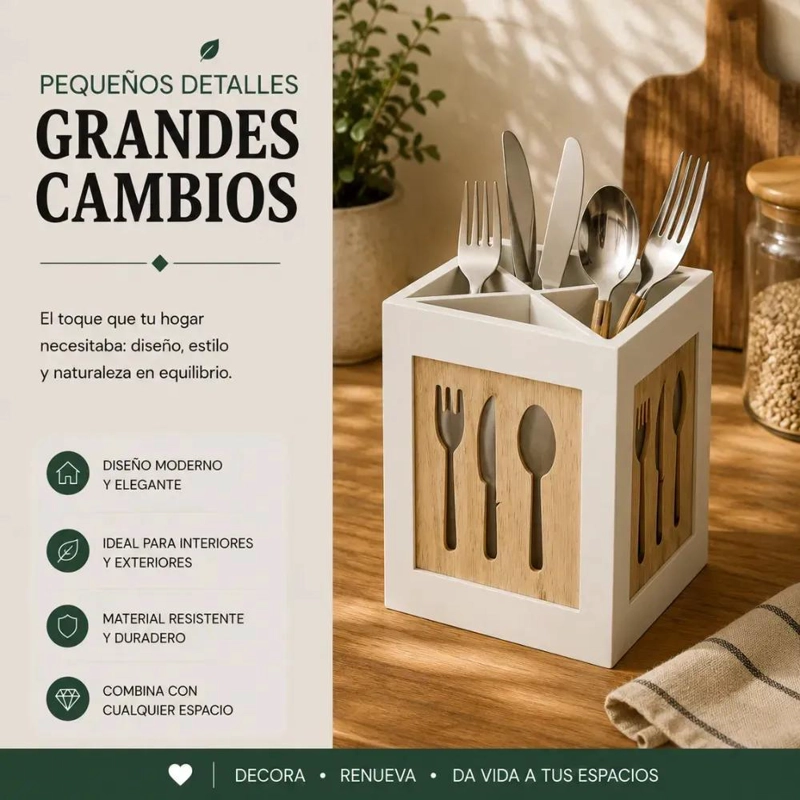 ORGANIZADOR DE CUBIERTOS Y UTENSILIOS DE COCINA BLANCO - 6