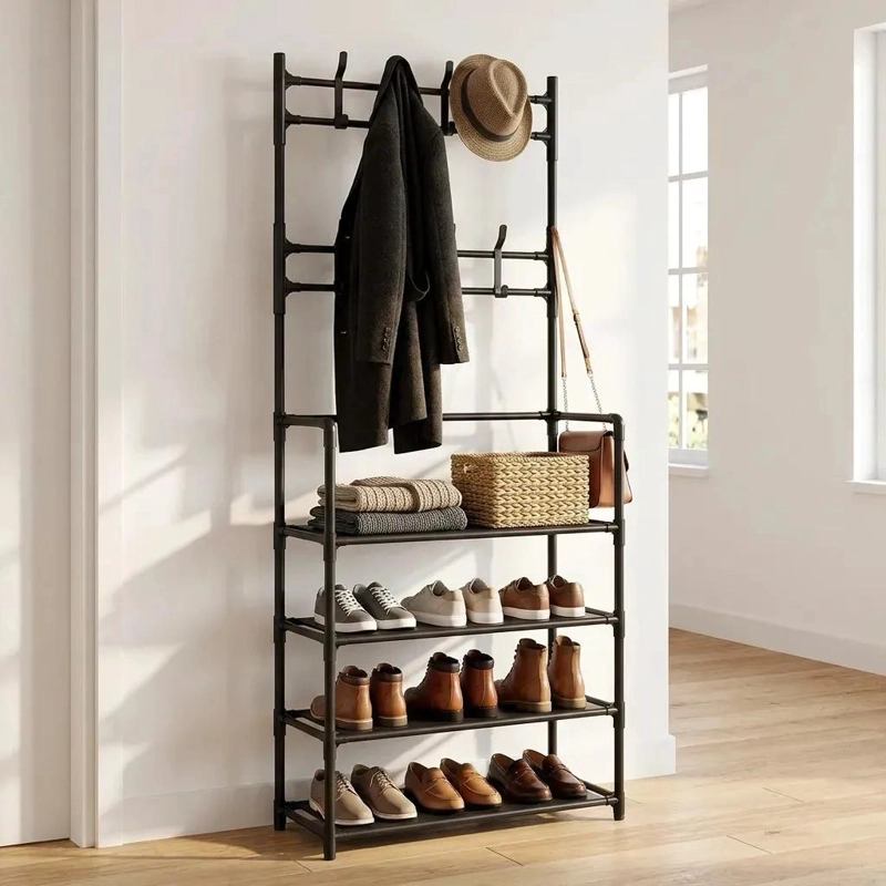 PERCHERO ORGANIZADOR 3 EN 1 CON ZAPATERA Y GANCHOS - 2