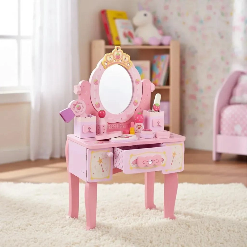TOCADOR INFANTIL DE MADERA CON ESPEJO Y ACCESORIOS DE BELLEZA - 1