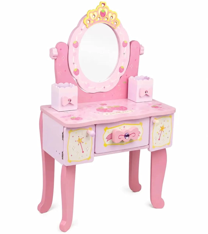 TOCADOR INFANTIL DE MADERA CON ESPEJO Y ACCESORIOS DE BELLEZA - 2