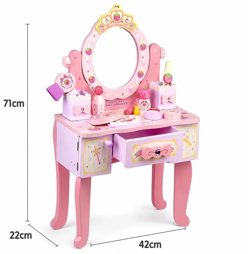 TOCADOR INFANTIL DE MADERA CON ESPEJO Y ACCESORIOS DE BELLEZA - 3