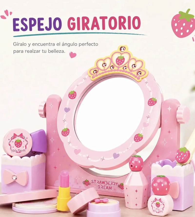 TOCADOR INFANTIL DE MADERA CON ESPEJO Y ACCESORIOS DE BELLEZA - 5