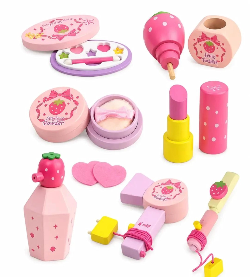 TOCADOR INFANTIL DE MADERA CON ESPEJO Y ACCESORIOS DE BELLEZA - 8