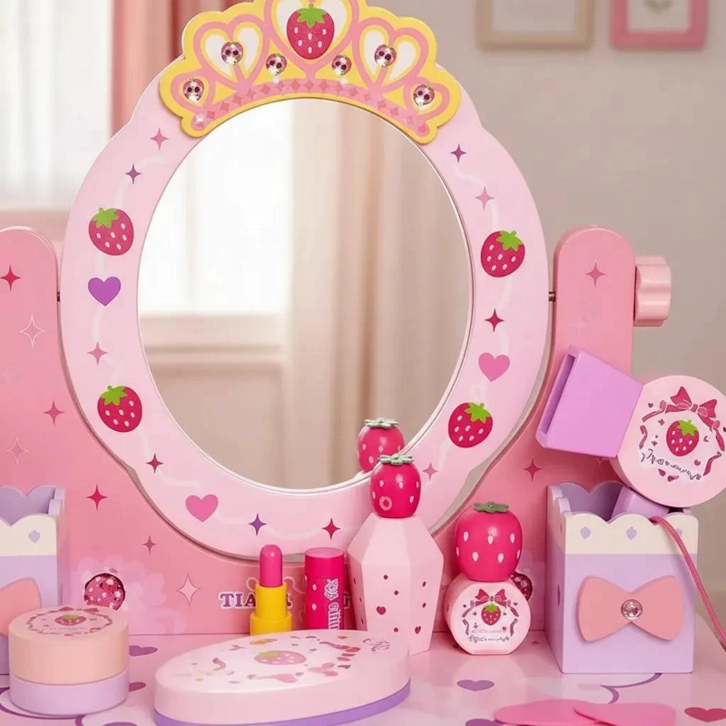 TOCADOR INFANTIL DE MADERA CON ESPEJO Y ACCESORIOS DE BELLEZA - 9