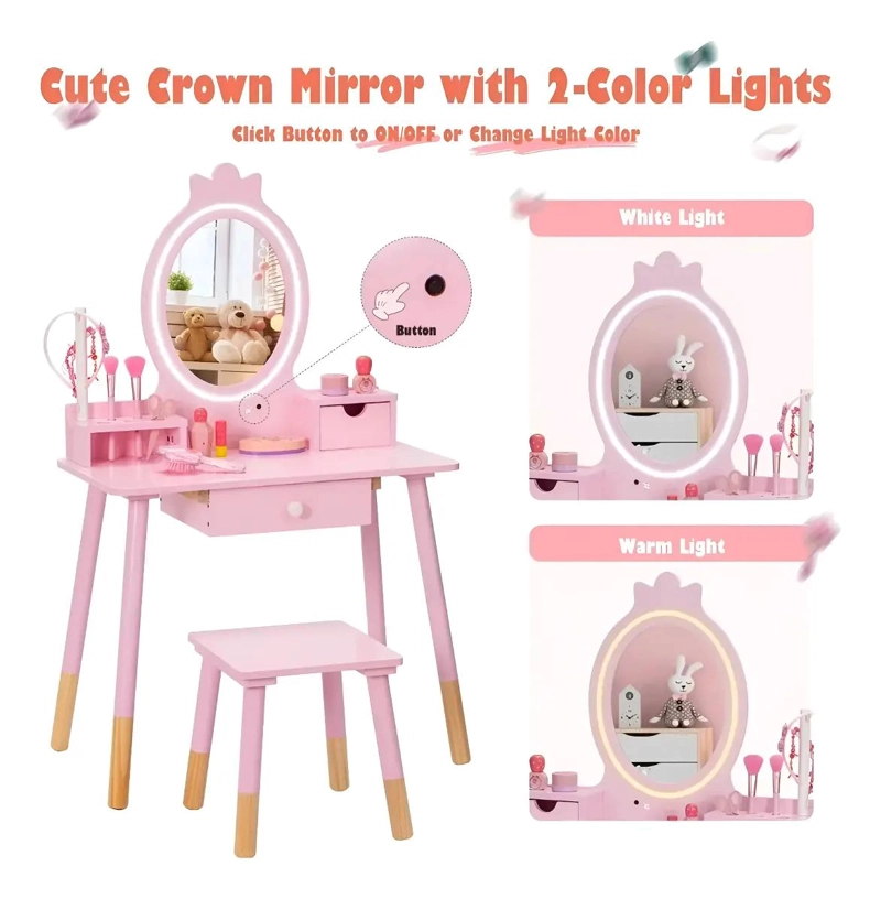 TOCADOR DE JUGUETE ROSA CON ESPEJO Y ACCESORIOS ILUMINADOS - 2