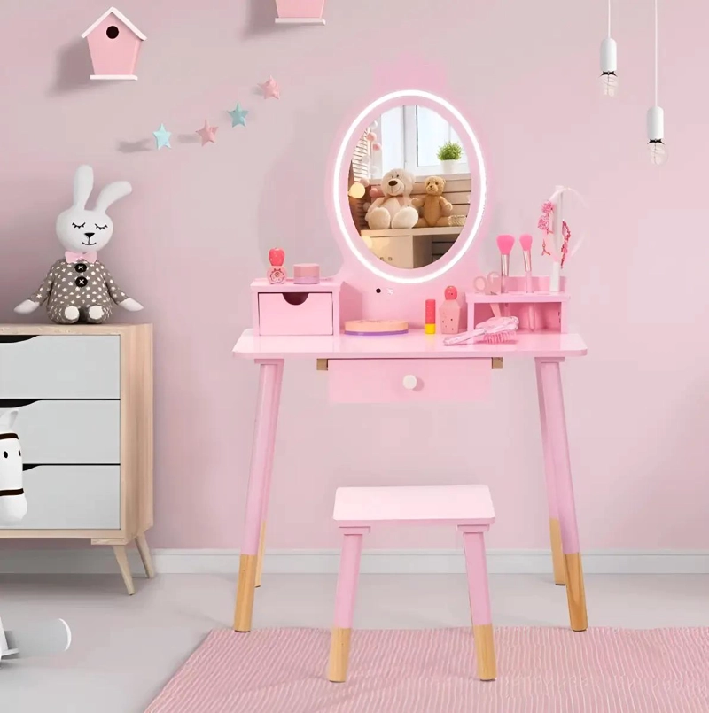 TOCADOR DE JUGUETE ROSA CON ESPEJO Y ACCESORIOS ILUMINADOS - 5