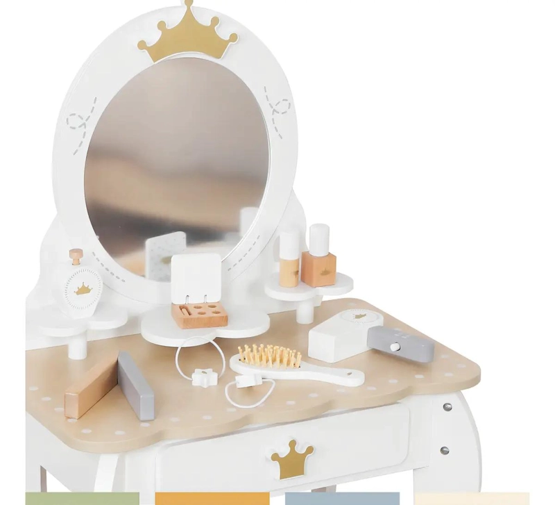 TOCADOR INFANTIL ESPEJO MAQUILLAJE MADERA BLANCO PARA NIÑAS - 4