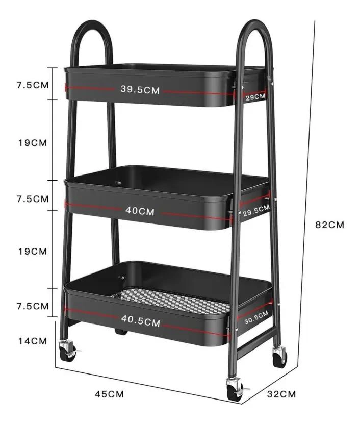 CARRITO ORGANIZADOR DE ALMACENAMIENTO CON 3 NIVELES Y RUEDAS - 2