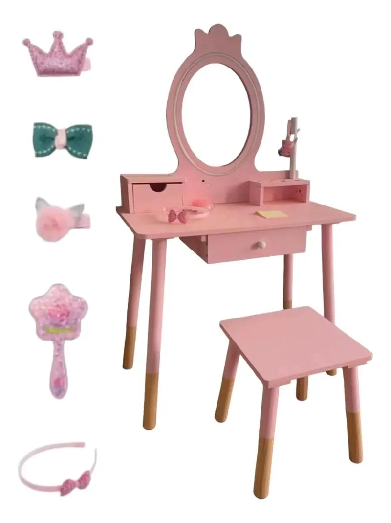 TOCADOR INFANTIL ROSA CON ESPEJO Y LUZ LED - 1