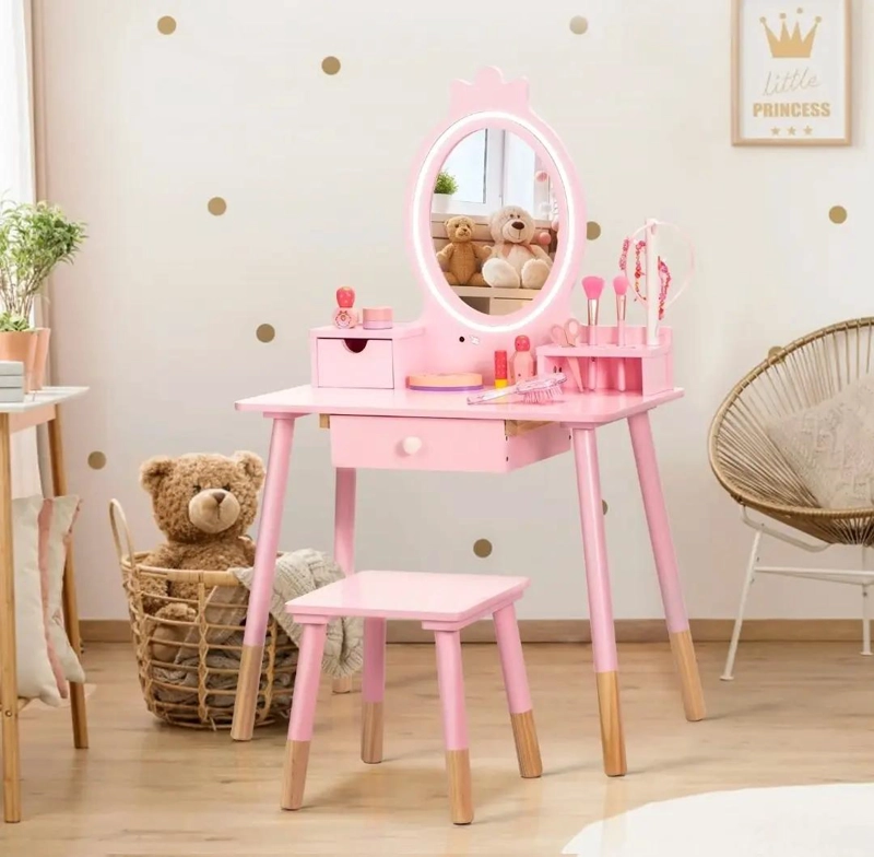 TOCADOR INFANTIL ROSA CON ESPEJO Y LUZ LED - 4