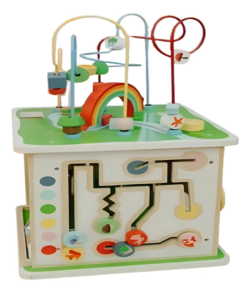 CUBO DIDACTICO DE MADERA CON LABERINTO Y ACTIVIDADES INTERACTIVAS - 2