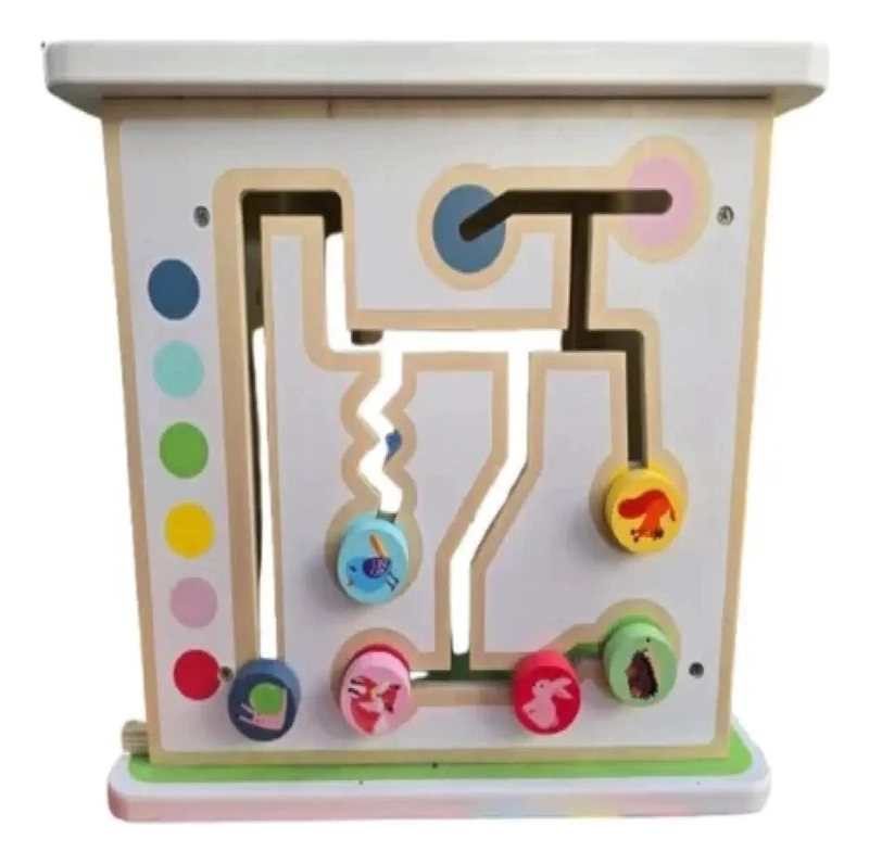 CUBO DIDACTICO DE MADERA CON LABERINTO Y ACTIVIDADES INTERACTIVAS - 6