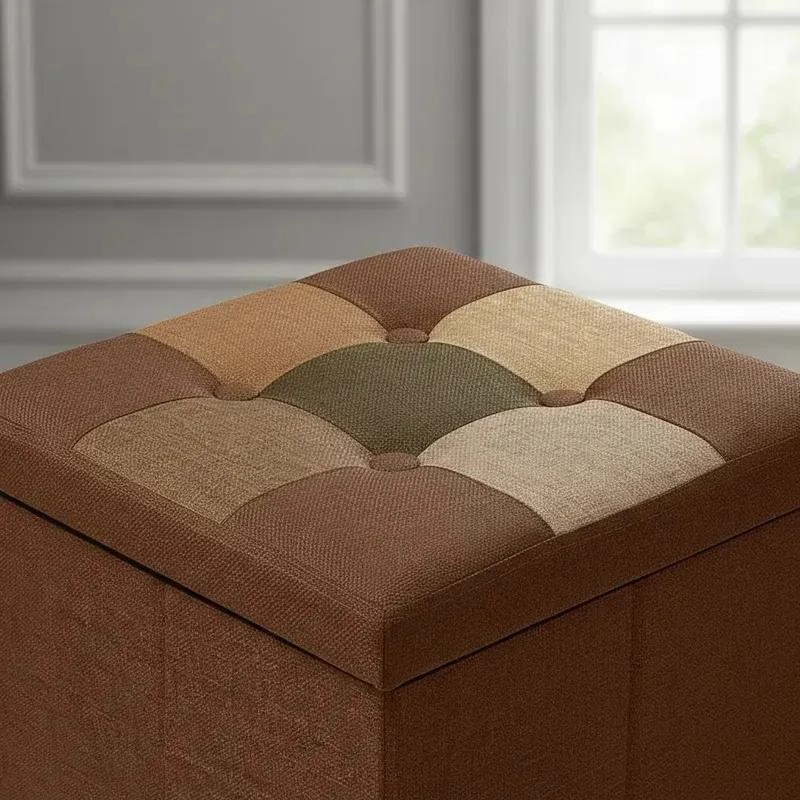 PUFF BAUL PLEGABLE ORGANIZADOR 38X38 CM TELA MIX CAFE - 5