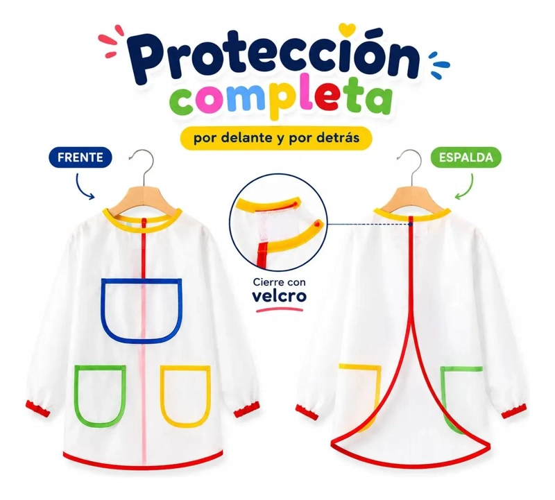 DELANTAL INFANTIL IMPERMEABLE CON MANGA LARGA PARA ACTIVIDADES CREATIVAS - 10